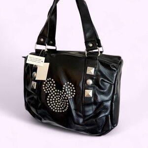 NWT Disney Parks Mickey Mouse Studded Black Vegan Leather Shoulder Bag - Rare